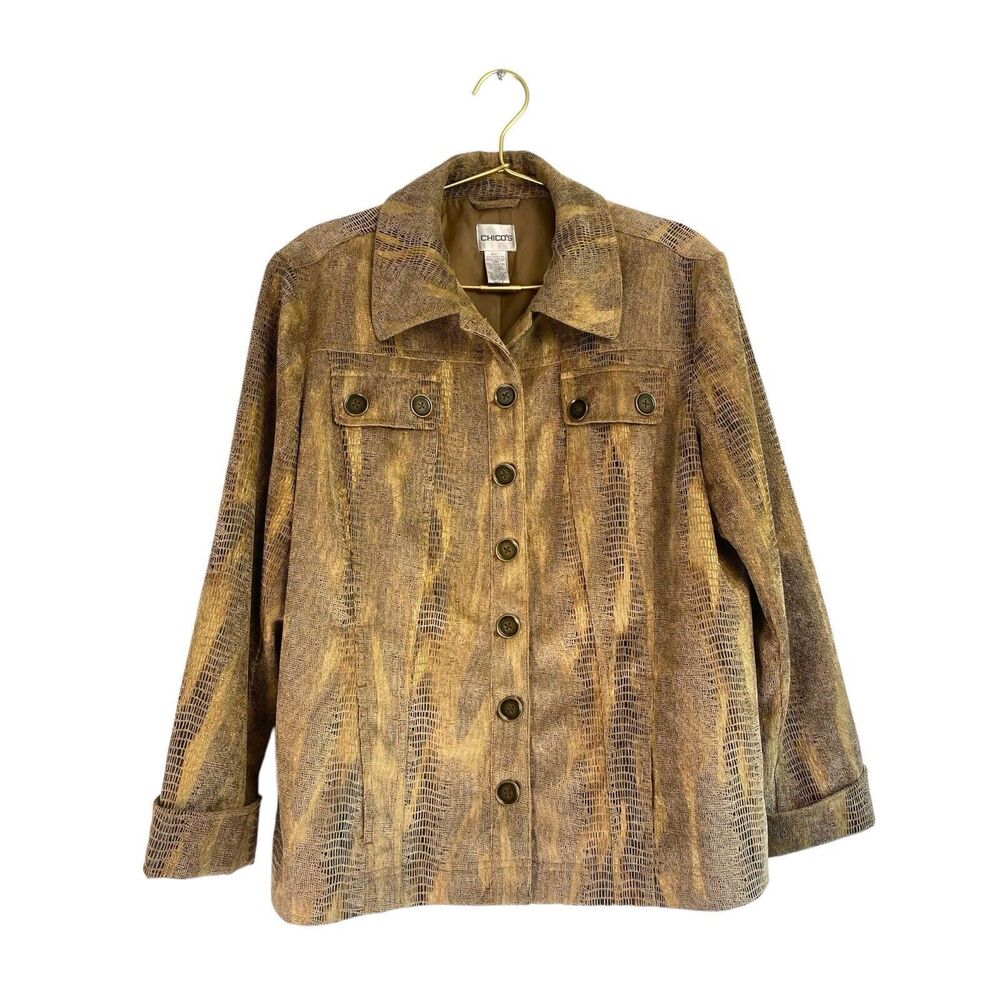 Chico's Jacket Size‎ 2 Faux Suede Animal Print Button Front Lined 546 - Picture 4 of 7